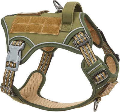 Tactical Dog Harness for Small Dogs No Pull, Famous TIK Tok No Pull Puppy Harness, Fit Smart Reflective Pet Walking Harness for Training, Adjustable Dog Vest Harness with Handle Green XS